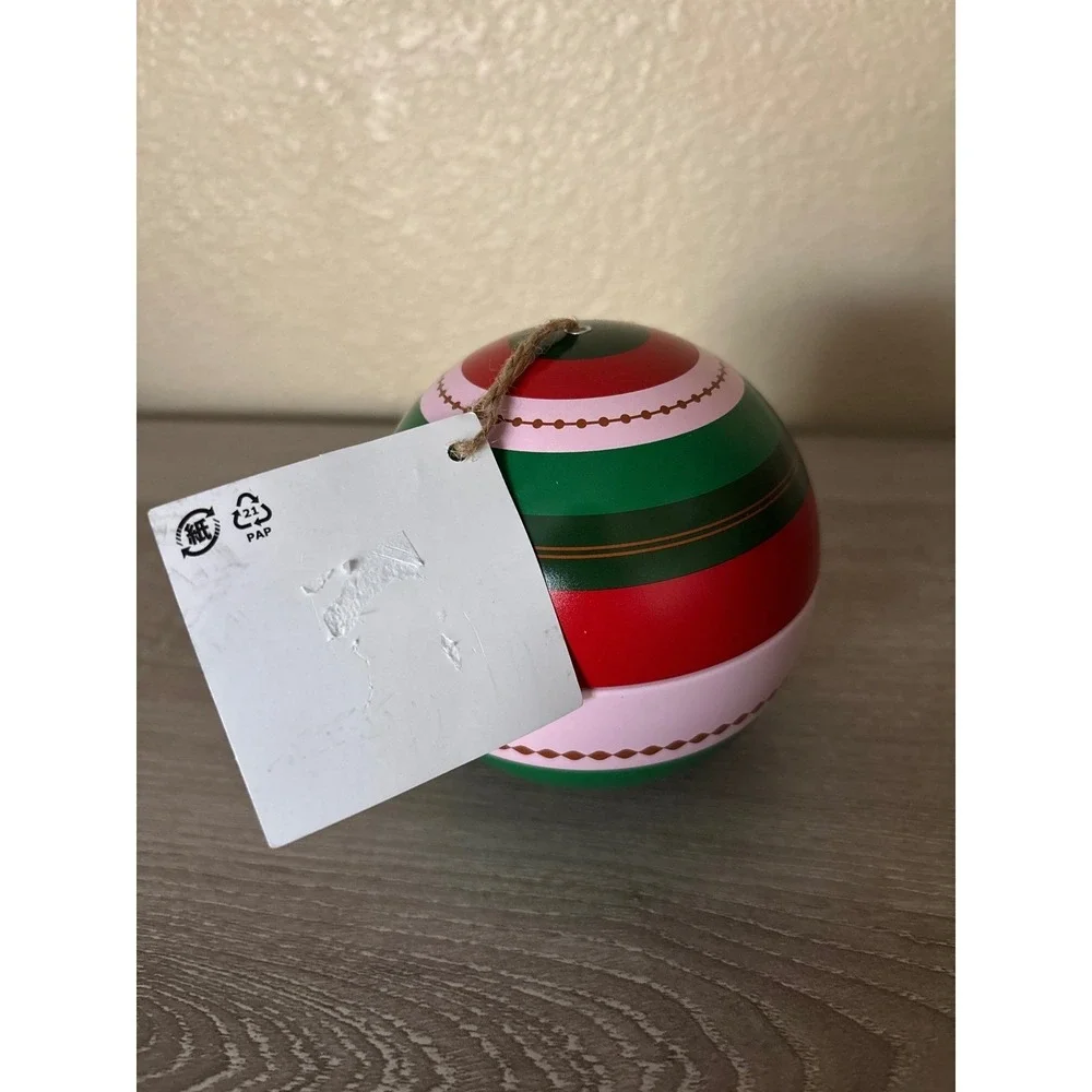 NEW IKEA Vinterfint Scented Candle in Tin Ornament Red Green Striped Holiday 28h